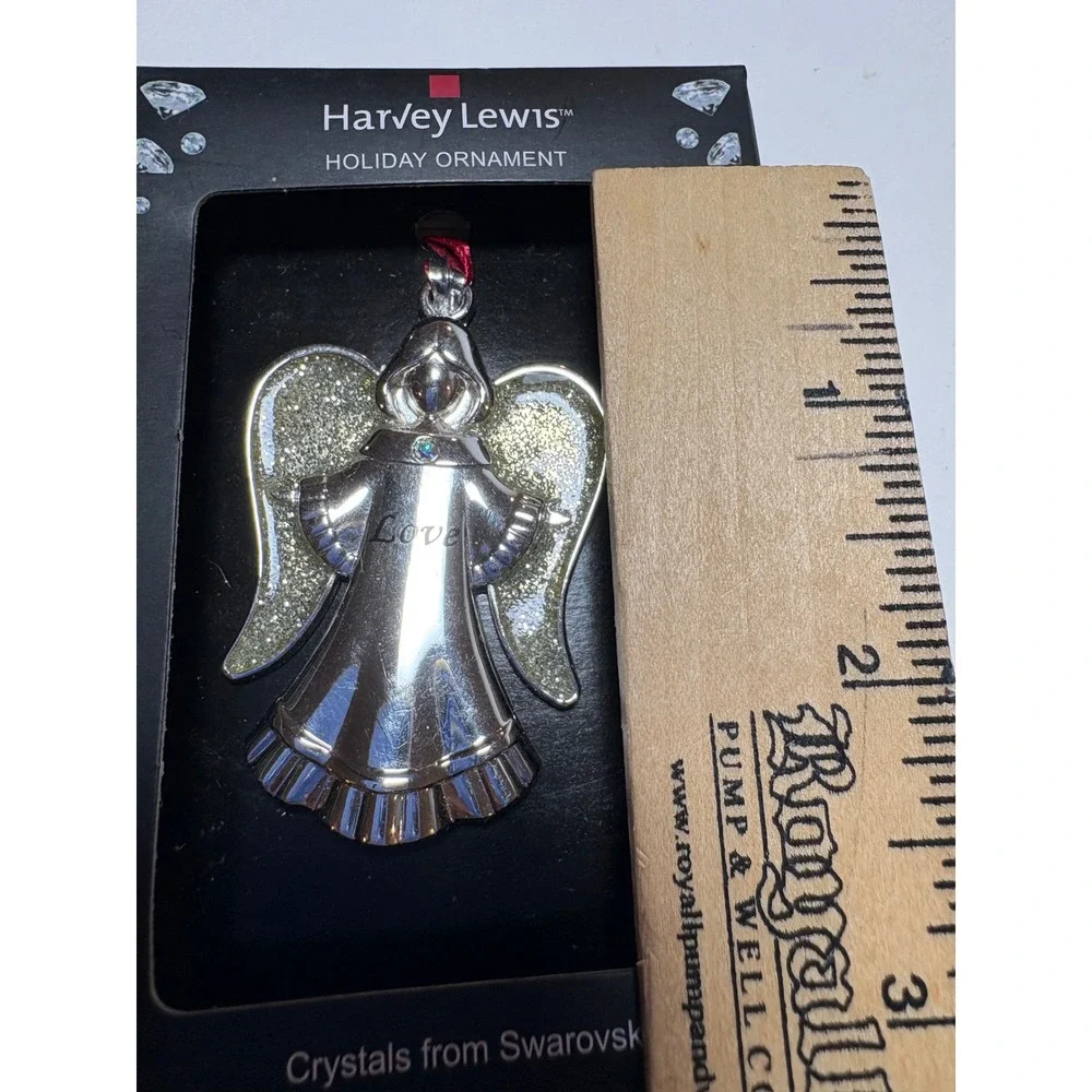 Harvey Lewis Angel Holiday Ornament Silver Tone Love Swarovski Crystal Glitter